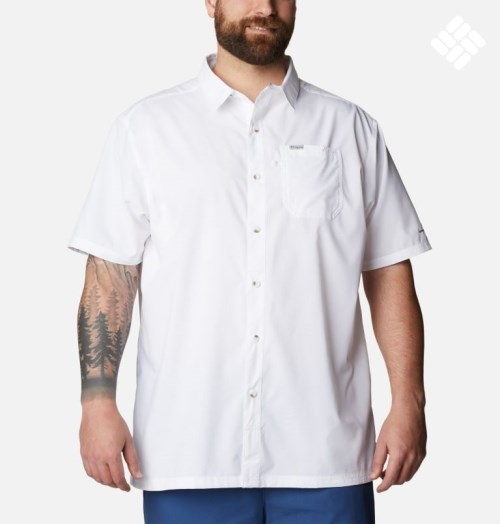 Men's Columbia PFG Slack Tide Camp Shirts White | Plus Size CA-E01A5